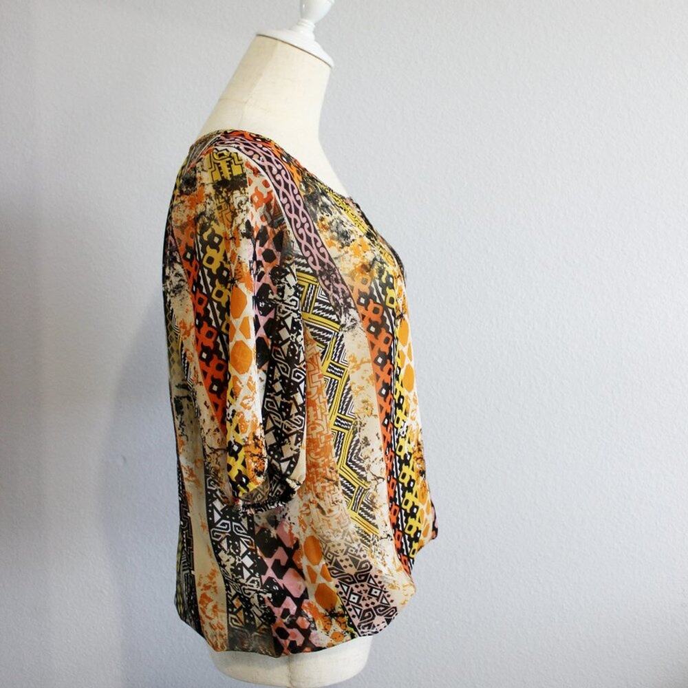Unique Spectrum Tribal Patterned Rust Blouse Meta… - image 5